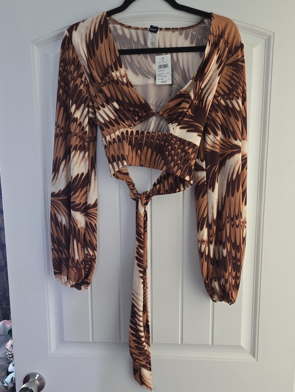 Brown Printed Wrap Crop Top - Unbranded